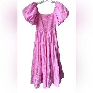 Pink Smocked Puff Sleeve Women’s Dress